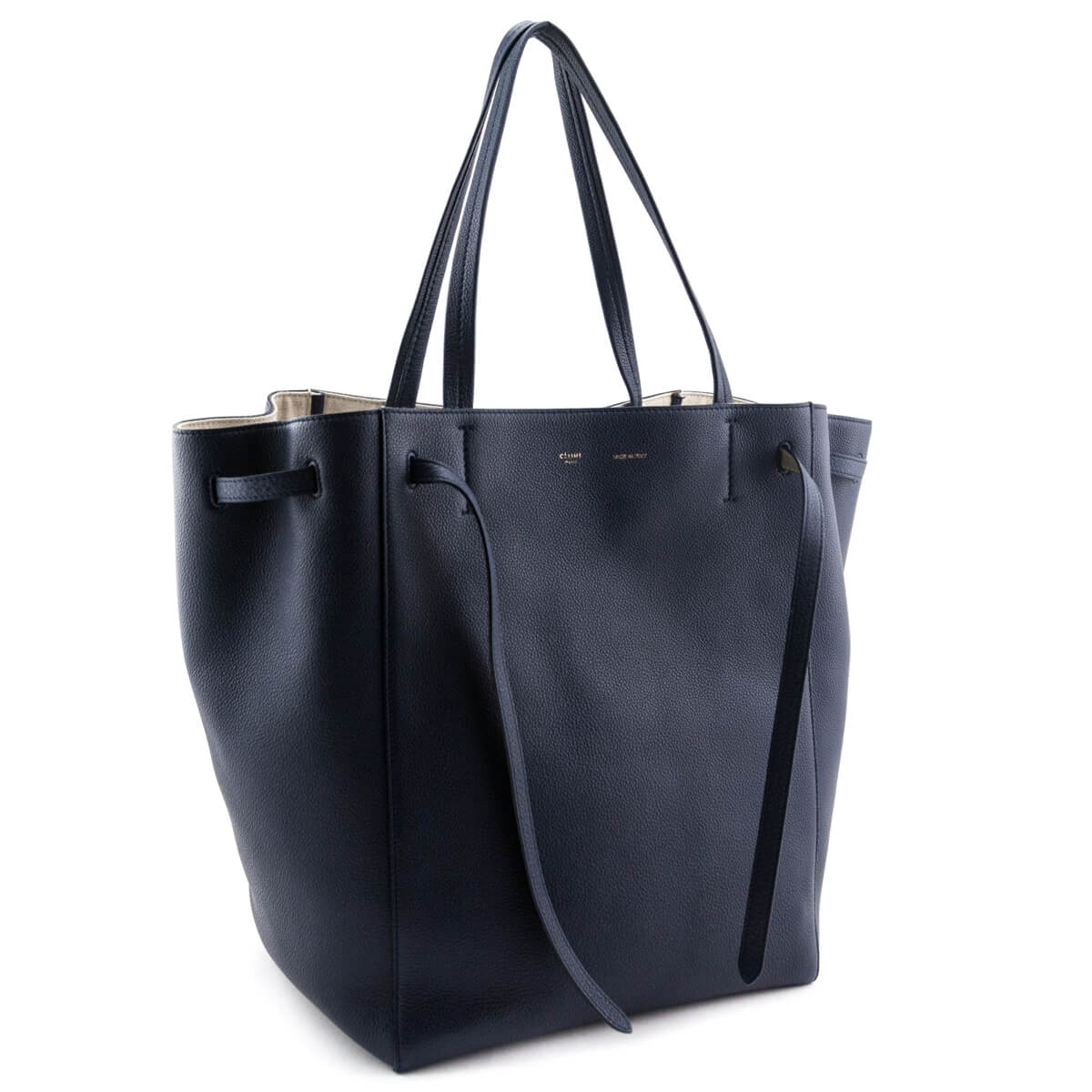 Celine Navy Drummed Calfskin Medium Phantom Cabas Belt Tote - Love that Bag etc - Preowned Authentic Designer Handbags & Preloved Fashions