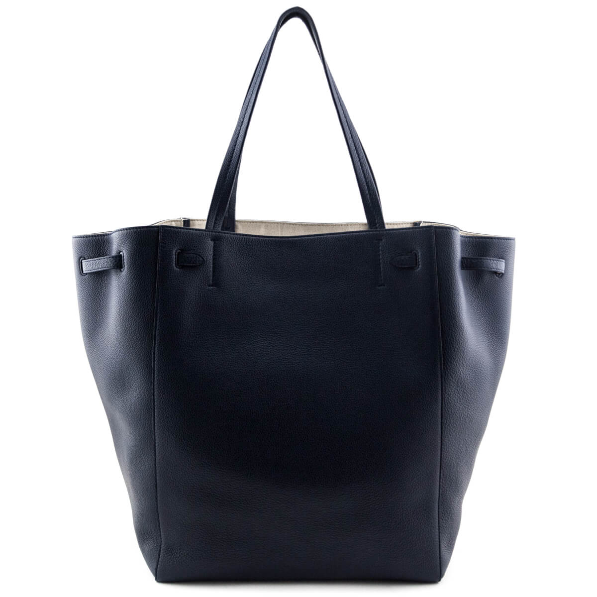 Celine Navy Drummed Calfskin Medium Phantom Cabas Belt Tote - Love that Bag etc - Preowned Authentic Designer Handbags & Preloved Fashions