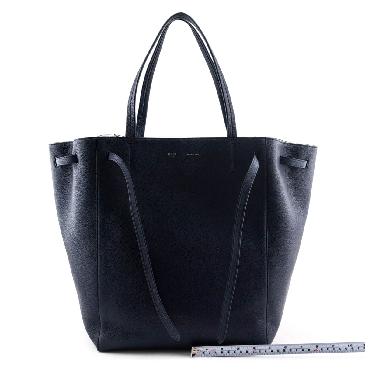 Celine Navy Drummed Calfskin Medium Phantom Cabas Belt Tote - Love that Bag etc - Preowned Authentic Designer Handbags & Preloved Fashions