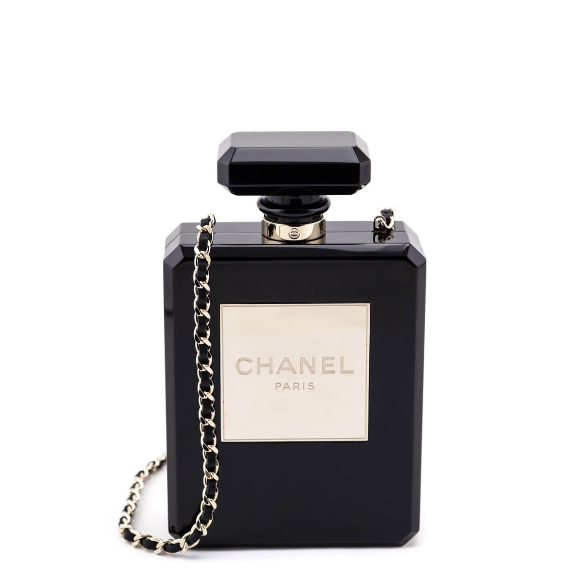 Chanel Black Plexiglass Perfume Bottle Minaudiere - Love that Bag etc - Preowned Authentic Designer Handbags & Preloved Fashions