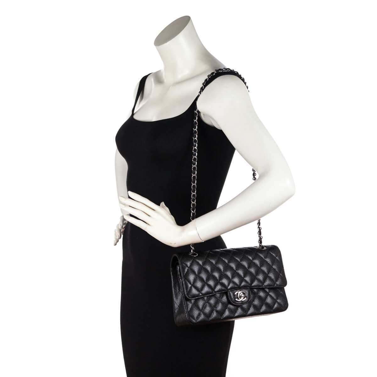 Chanel Black Quilted Caviar Medium Classic Double Flap Bag - Love that Bag etc - Preowned Authentic Designer Handbags & Preloved Fashions