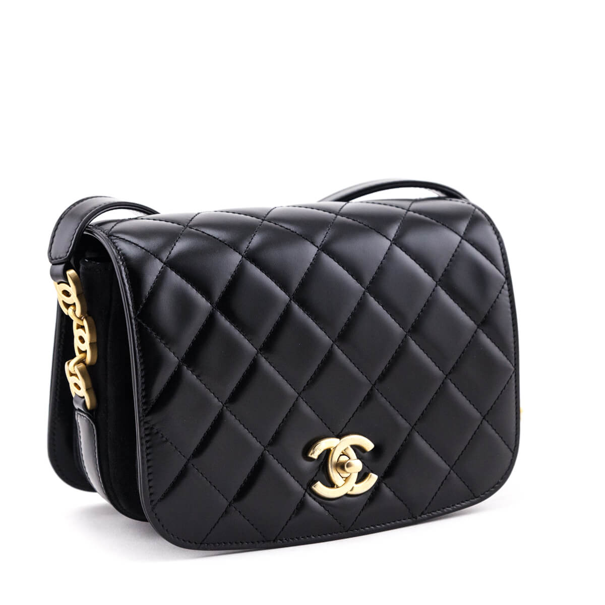 Chanel Black Quilted Shiny Calfskin & Suede Mini Messenger Bag - Love that Bag etc - Preowned Authentic Designer Handbags & Preloved Fashions