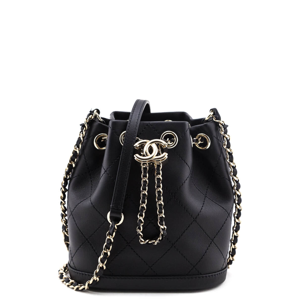 Chanel Black Stitched Calfskin Mini Drawstring Bag GHW - Love that Bag etc - Preowned Authentic Designer Handbags & Preloved Fashions