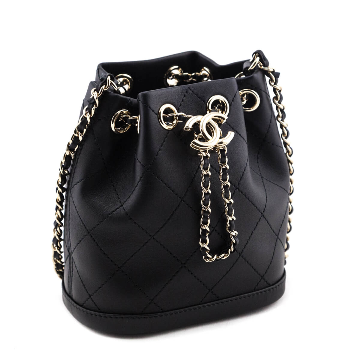 Chanel Black Stitched Calfskin Mini Drawstring Bag GHW - Love that Bag etc - Preowned Authentic Designer Handbags & Preloved Fashions