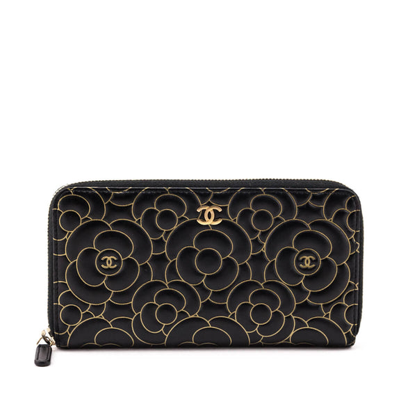 CHANEL CAMELLIA LONG WALLET (1462xxxx) BLACK LAMBSKIN