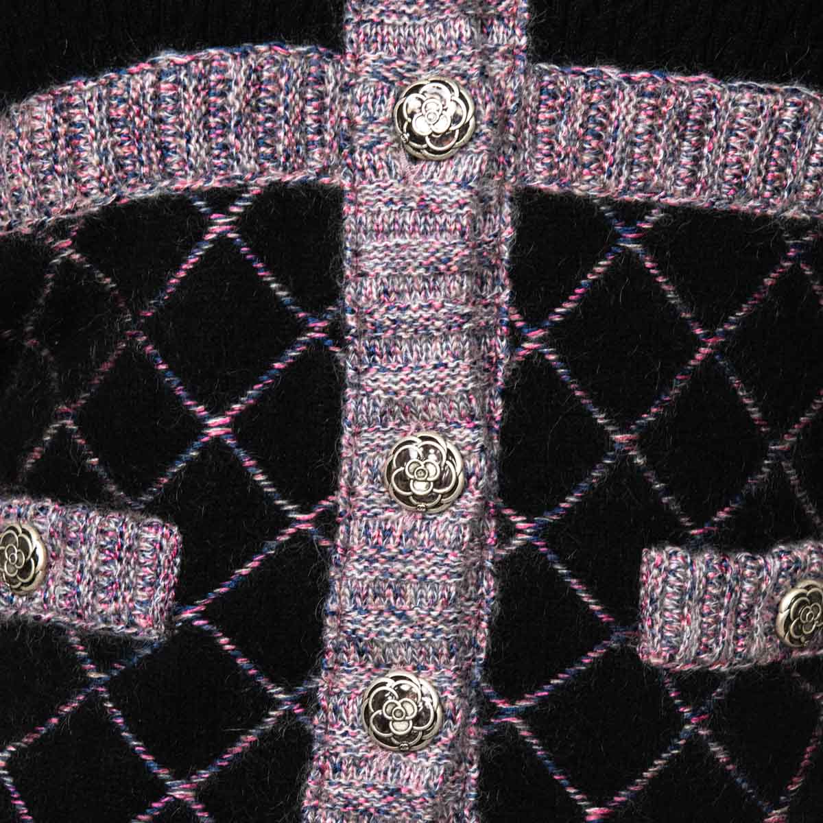 Chanel Black & Pink Silk & Cashmere Blend Brasserie Gabrielle Diamond Cardigan XXS | FR 34 - Love that Bag etc - Preowned Authentic Designer Handbags & Preloved Fashions