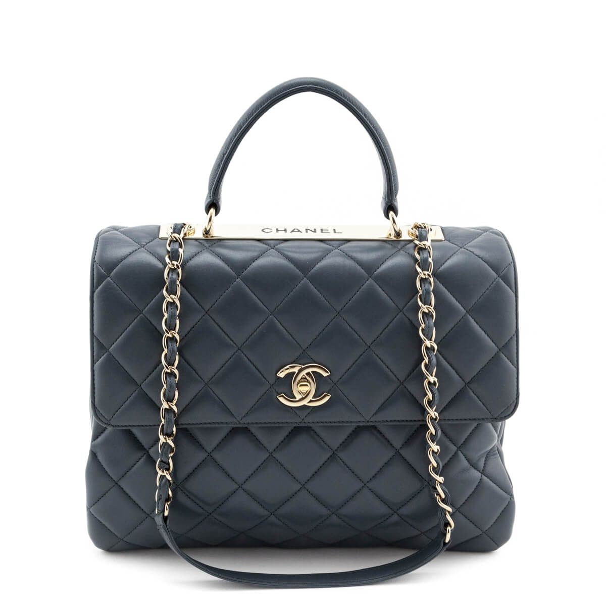 Chanel Blue Quilted Lambskin Large Trendy CC Top Handle GHW - Love that Bag etc - Preowned Authentic Designer Handbags & Preloved Fashions