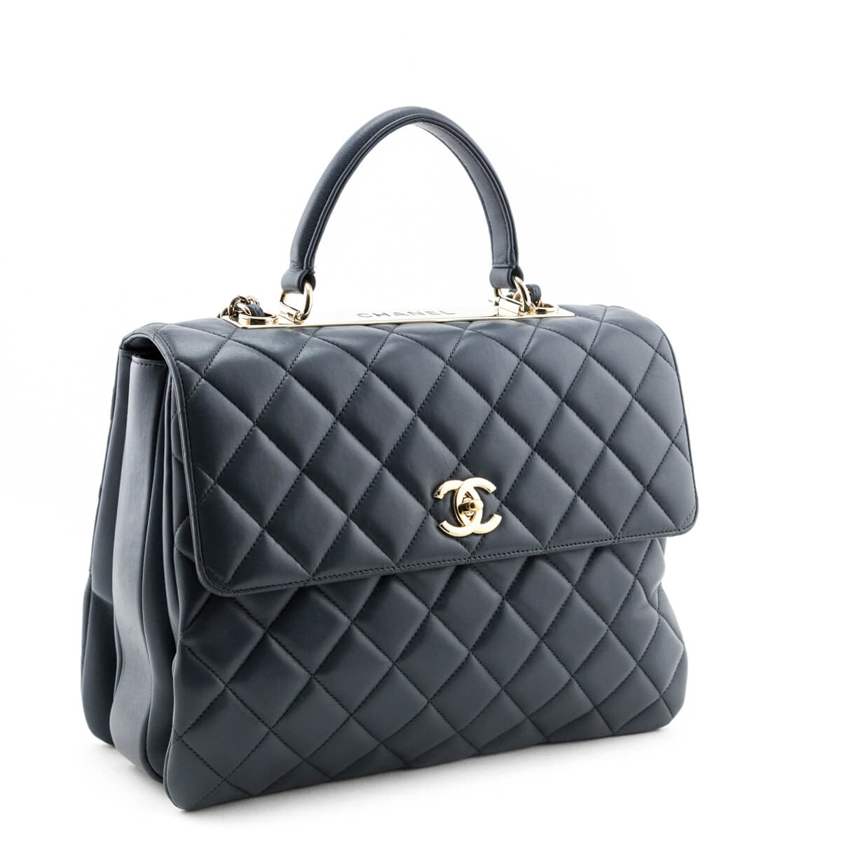 Chanel Blue Quilted Lambskin Large Trendy CC Top Handle GHW - Love that Bag etc - Preowned Authentic Designer Handbags & Preloved Fashions