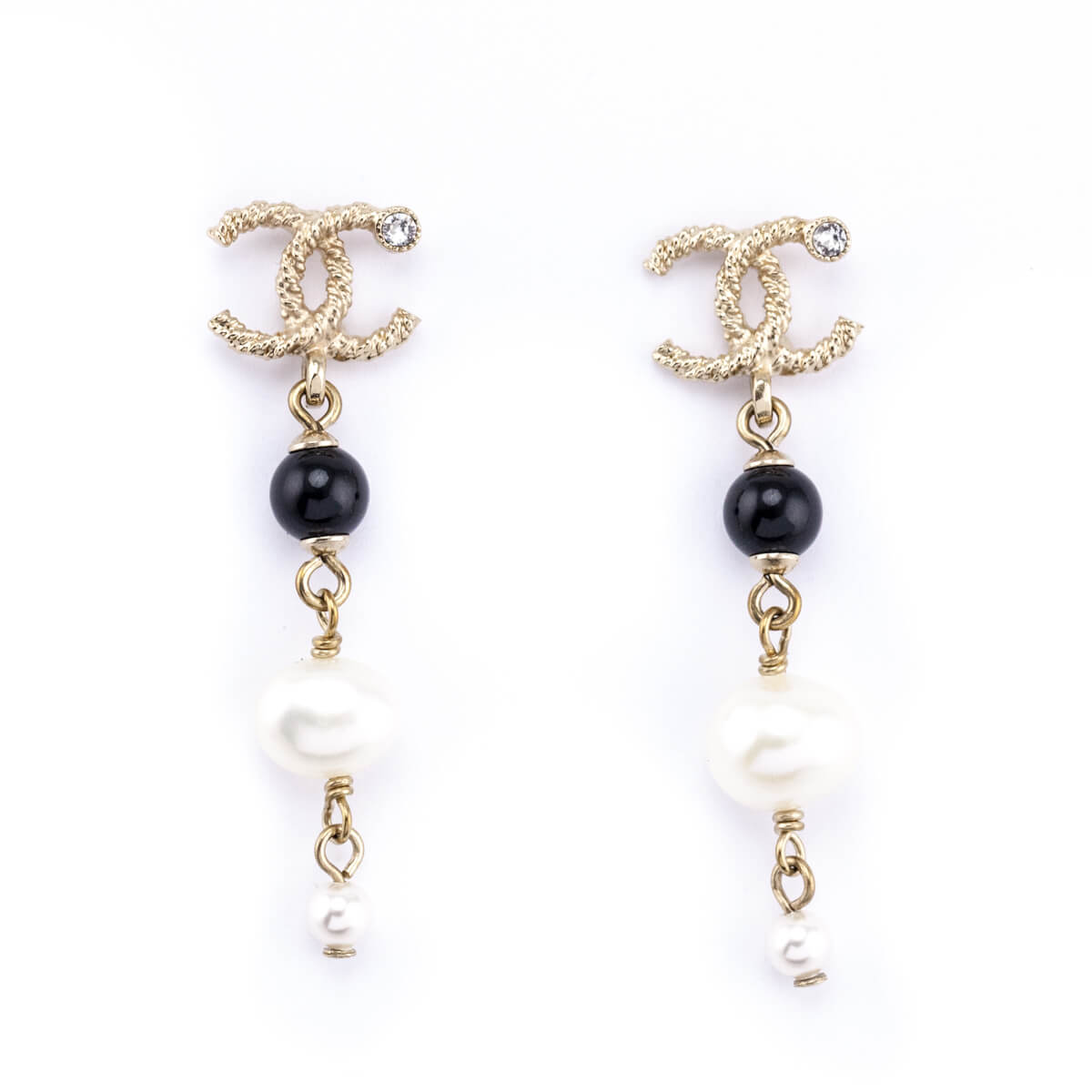 Chanel Gold Faux Pearl & Crystal Embellished CC Drop Earrings - Love that Bag etc - Preowned Authentic Designer Handbags & Preloved Fashions