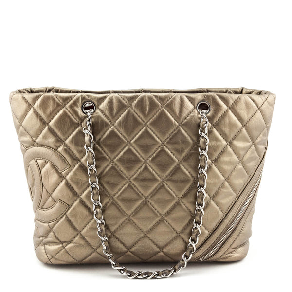 Chanel Bronze Quilted Distressed Leather Cambon Cotton Club