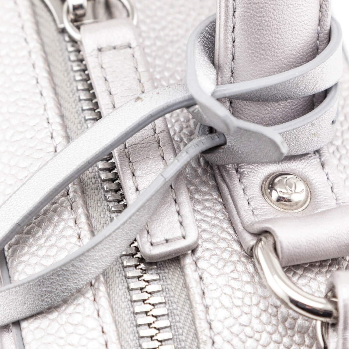 Chanel Metallic Silver Caviar Quilted Medium CC Filigree Vanity Case - Love that Bag etc - Preowned Authentic Designer Handbags & Preloved Fashions