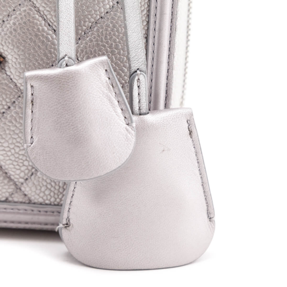 Chanel Metallic Silver Caviar Quilted Medium CC Filigree Vanity Case - Love that Bag etc - Preowned Authentic Designer Handbags & Preloved Fashions
