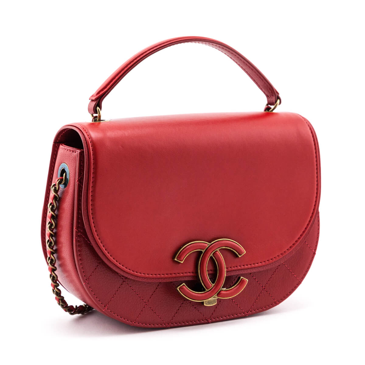 Chanel Red Shiny Calfskin & Quilted Goatskin Small Coco Curve Messenger Flap Bag - Love that Bag etc - Preowned Authentic Designer Handbags & Preloved Fashions