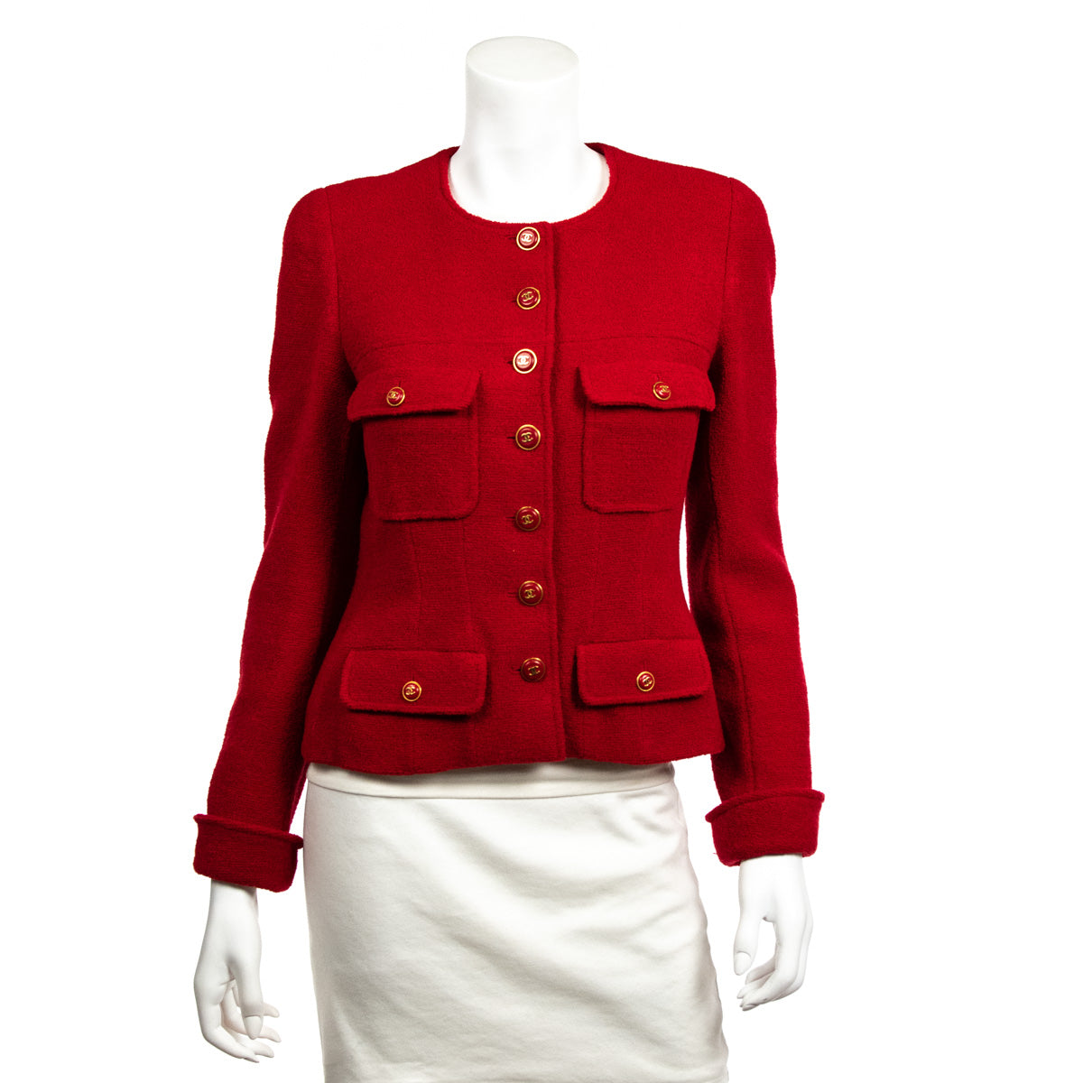 Chanel Red Boucle Jacket Size M | FR 40 - Love that Bag etc - Preowned Authentic Designer Handbags & Preloved Fashions