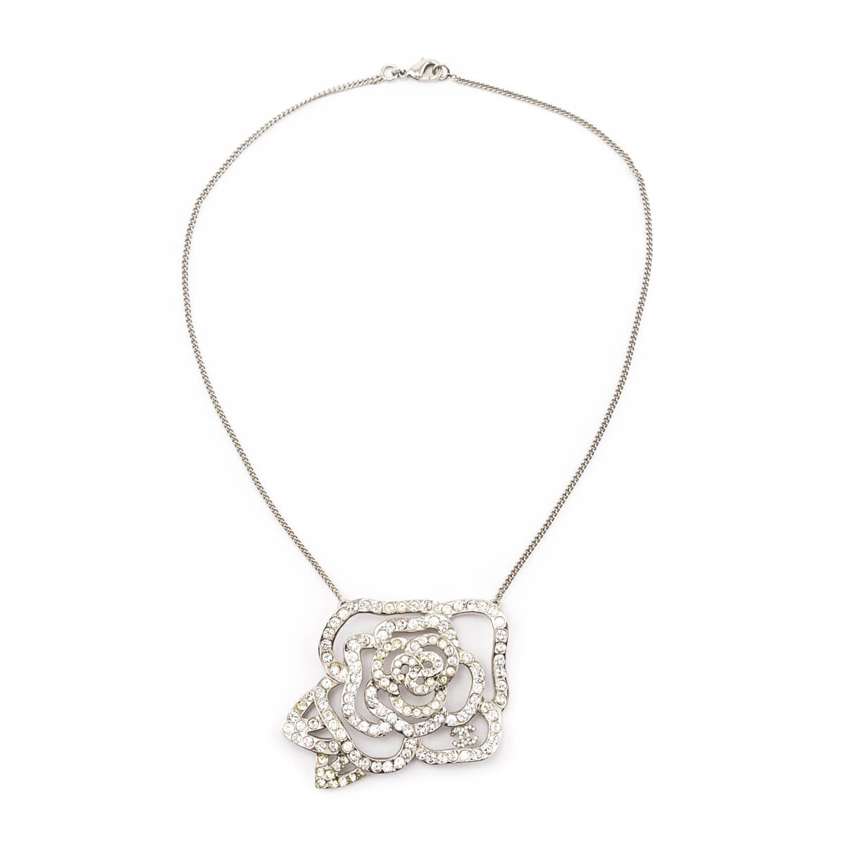 Chanel Silver Crystal Camellia Pendant Necklace - Love that Bag etc - Preowned Authentic Designer Handbags & Preloved Fashions