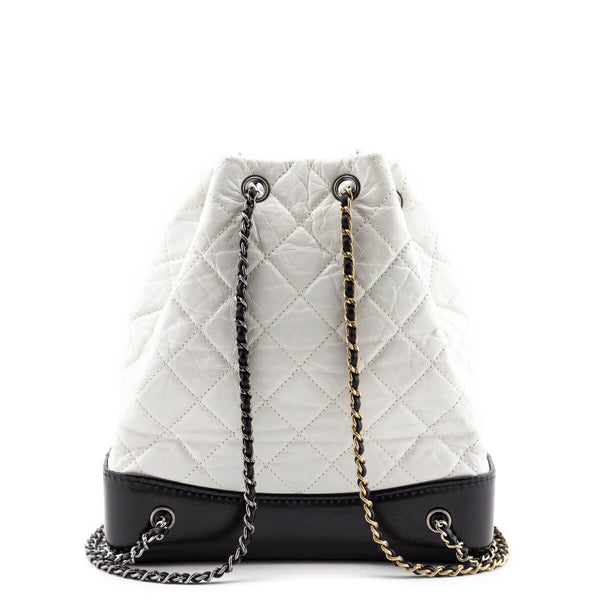 Chanel White Quilted Aged Calfskin Small Gabrielle Backpack