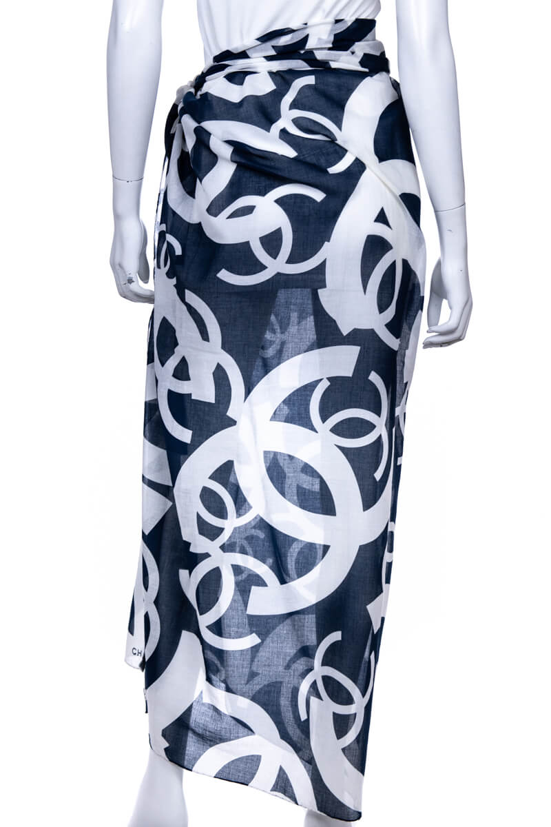 Chanel Navy & White Cotton CC Printed Pareo - Love that Bag etc - Preowned Authentic Designer Handbags & Preloved Fashions