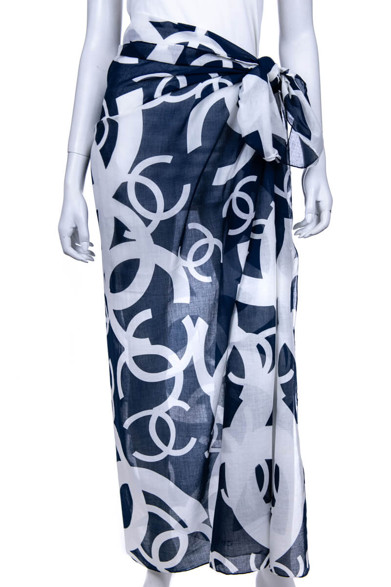 Chanel Navy & White Cotton CC Printed Pareo - Love that Bag etc - Preowned Authentic Designer Handbags & Preloved Fashions