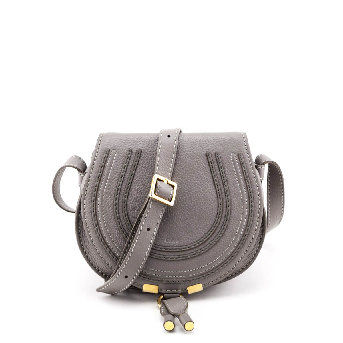 Chloe Cashmere Gray Calfskin Mini Marcie Round Saddle Crossbody - Love that Bag etc - Preowned Authentic Designer Handbags & Preloved Fashions