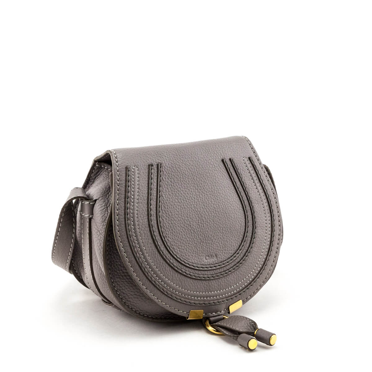 Chloe Cashmere Gray Calfskin Mini Marcie Round Saddle Crossbody - Love that Bag etc - Preowned Authentic Designer Handbags & Preloved Fashions