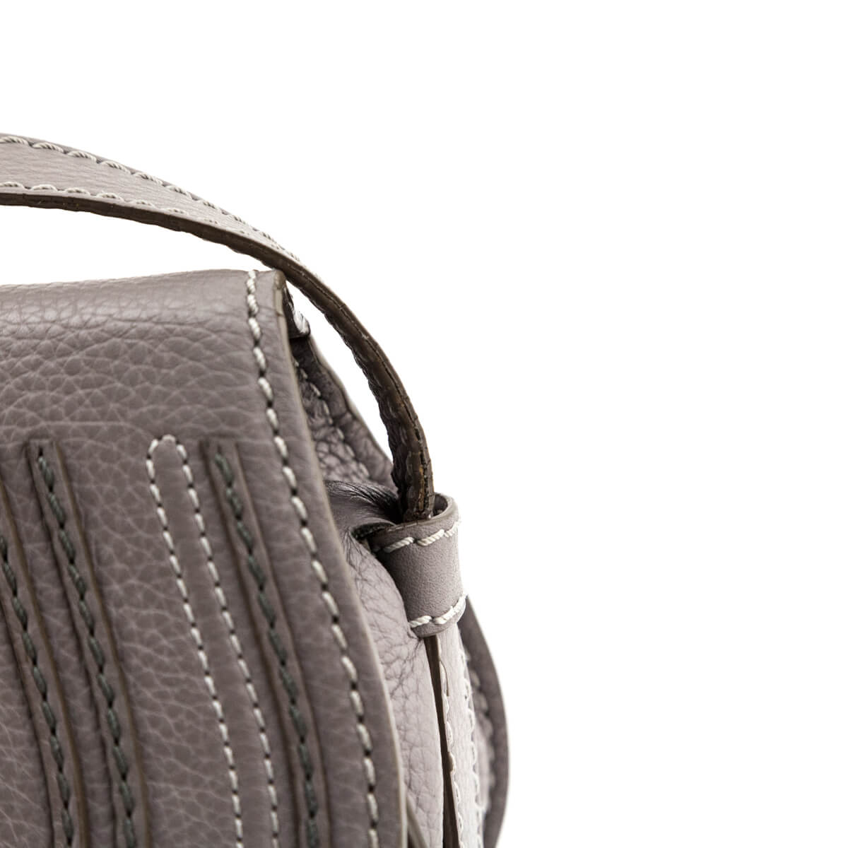 Chloe Cashmere Gray Calfskin Mini Marcie Round Saddle Crossbody - Love that Bag etc - Preowned Authentic Designer Handbags & Preloved Fashions