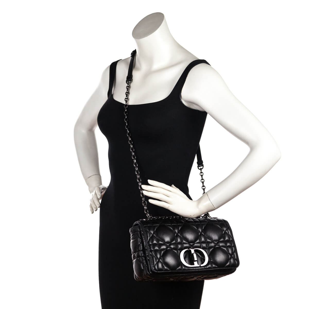 Dior Black Lambskin Quilted Macrocannage Medium Caro Bag - Love that Bag etc - Preowned Authentic Designer Handbags & Preloved Fashions