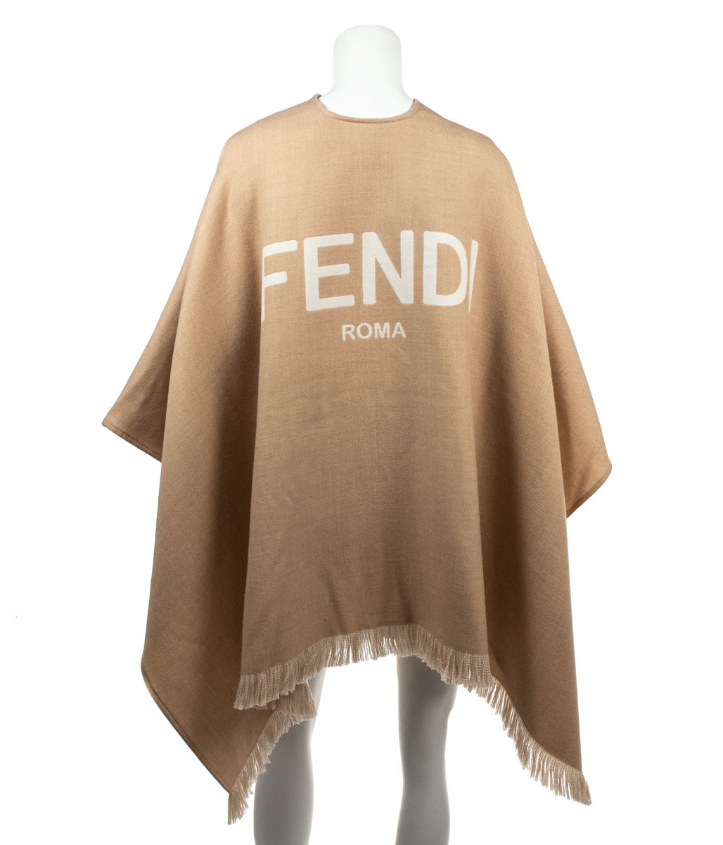 Fendi Beige Wool Jacquard Logo Fringed Poncho - Love that Bag etc - Preowned Authentic Designer Handbags & Preloved Fashions