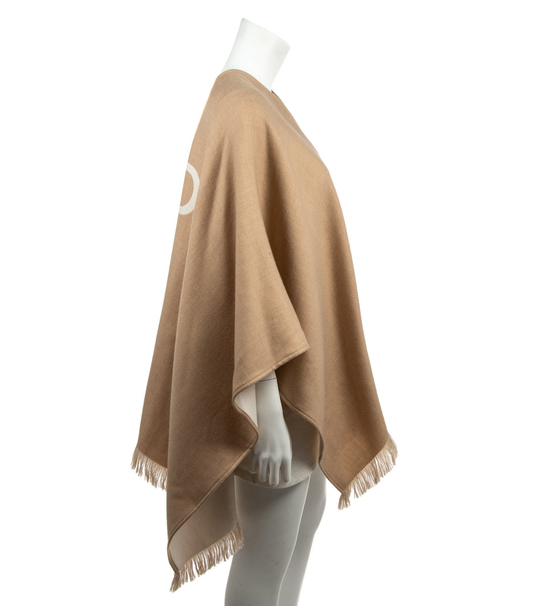 Fendi Beige Wool Jacquard Logo Fringed Poncho - Love that Bag etc - Preowned Authentic Designer Handbags & Preloved Fashions