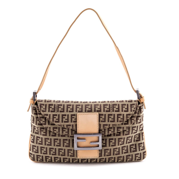 Fendi Beige Zucchino Canvas Leather-Trim Flap Pochette - Fendi Canada