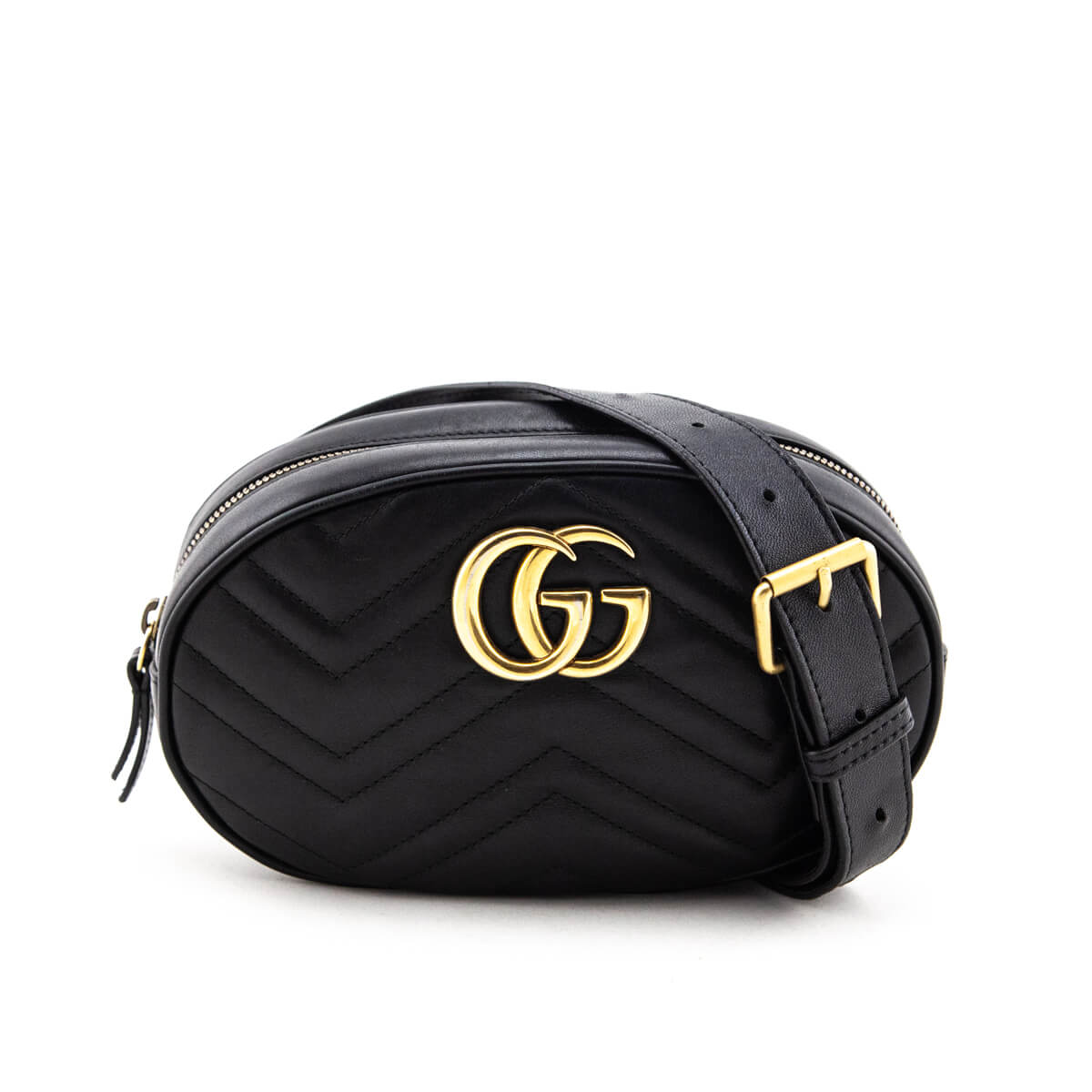 Gucci Black Calfskin Matelasse GG Marmont Belt Bag - Love that Bag etc - Preowned Authentic Designer Handbags & Preloved Fashions