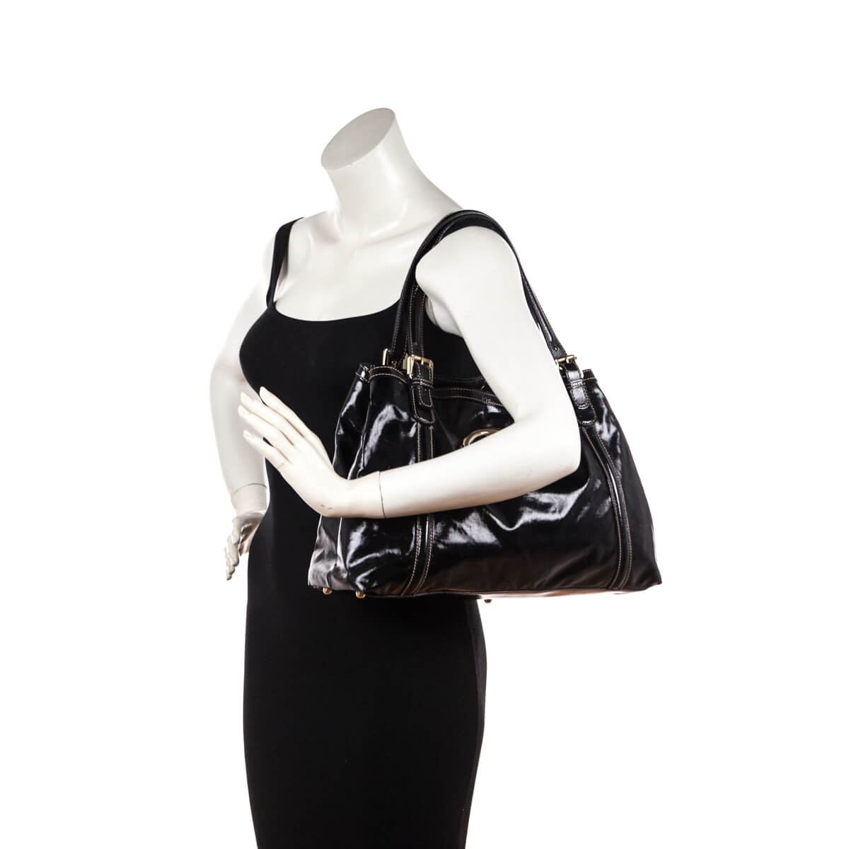 Gucci Black Dialux Coated Fabric Britt Tote - Love that Bag etc - Preowned Authentic Designer Handbags & Preloved Fashions