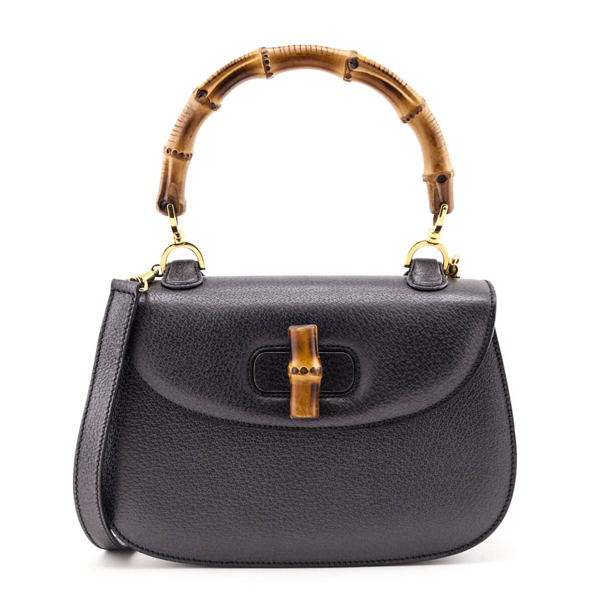 Gucci Gray Grained Calfskin Bamboo Top Handle Bag - Love that Bag etc - Preowned Authentic Designer Handbags & Preloved Fashions