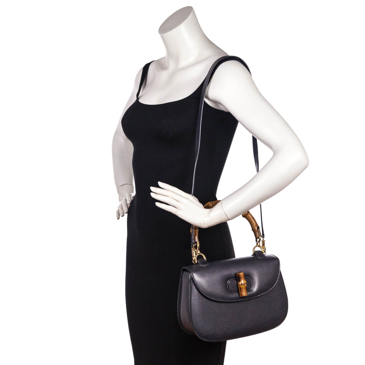Gucci Gray Grained Calfskin Bamboo Top Handle Bag - Love that Bag etc - Preowned Authentic Designer Handbags & Preloved Fashions