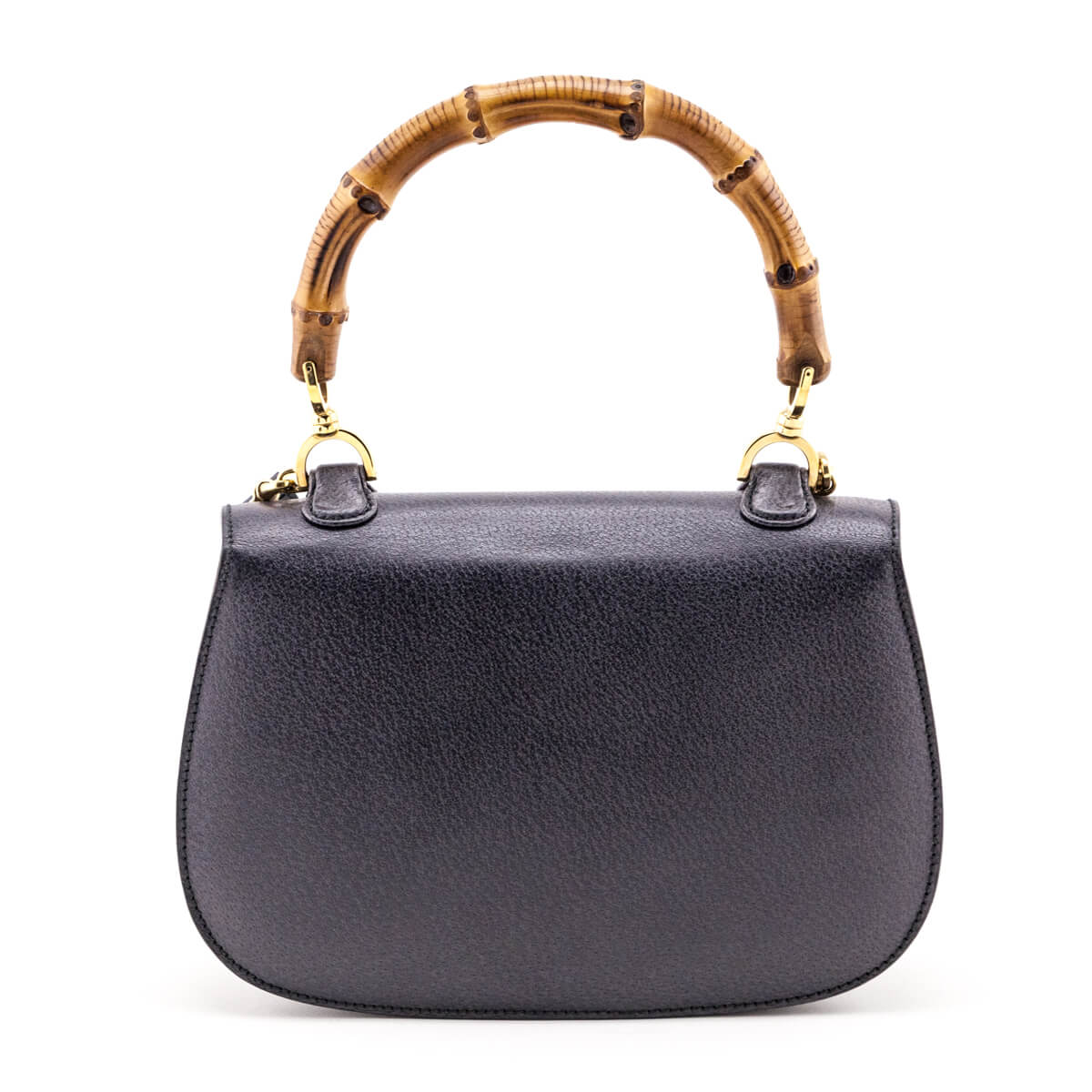 Gucci Gray Grained Calfskin Bamboo Top Handle Bag - Love that Bag etc - Preowned Authentic Designer Handbags & Preloved Fashions