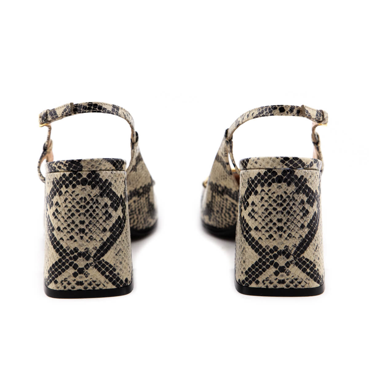 Gucci Beige & Black Leather Python Print Horsebit Accent Slingback Pumps Size 10 | EU 40 - Love that Bag etc - Preowned Authentic Designer Handbags & Preloved Fashions