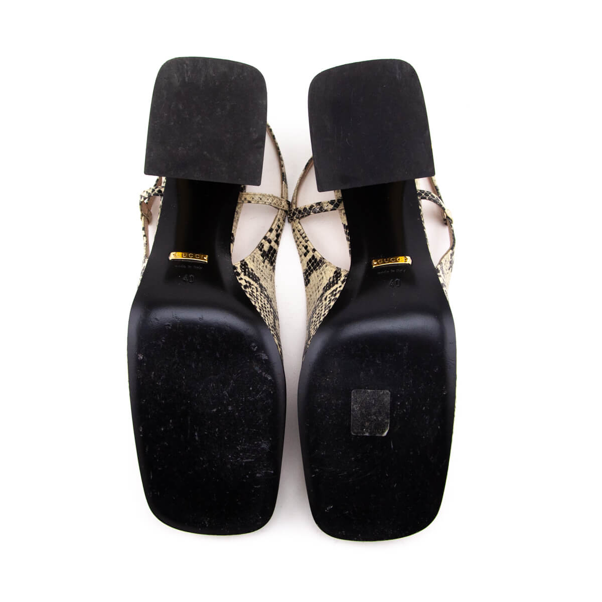 Gucci Beige & Black Leather Python Print Horsebit Accent Slingback Pumps Size 10 | EU 40 - Love that Bag etc - Preowned Authentic Designer Handbags & Preloved Fashions