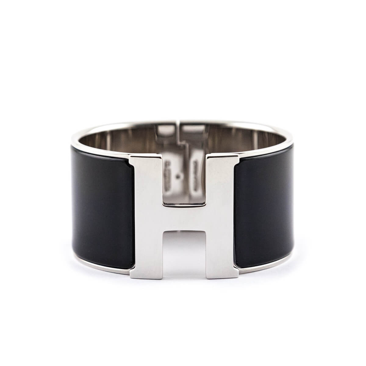 Hermes Black Enamel & Palladium Extra Wide Clic Clac H Bracelet PM - Love that Bag etc - Preowned Authentic Designer Handbags & Preloved Fashions