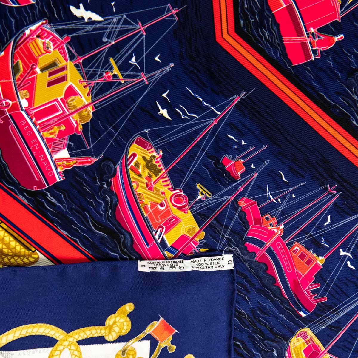 Hermes Blue & Red Silk Retour de Peche Scarf - Love that Bag etc - Preowned Authentic Designer Handbags & Preloved Fashions