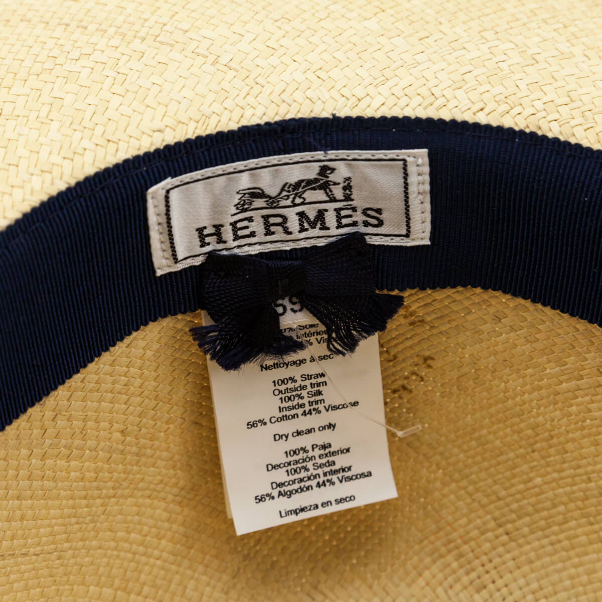Hermes Ivory Straw & Silk Tie Hat Size L - Love that Bag etc - Preowned Authentic Designer Handbags & Preloved Fashions