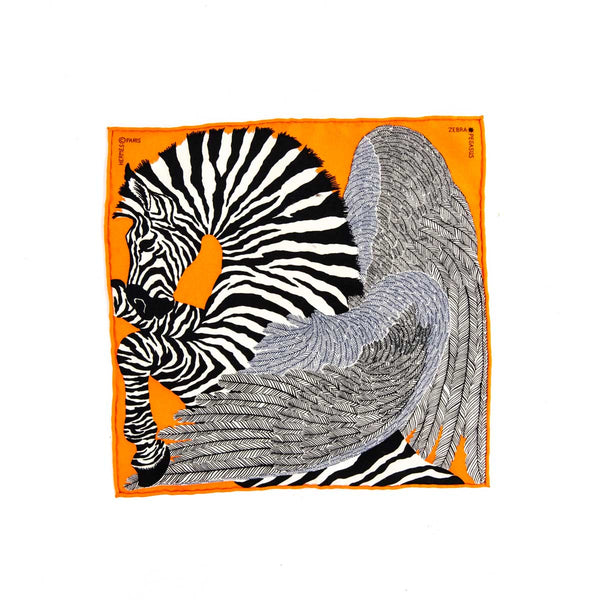 Hermes Nano Carre 20 cm Scarf Zebra Pegasus Silk orange horse
