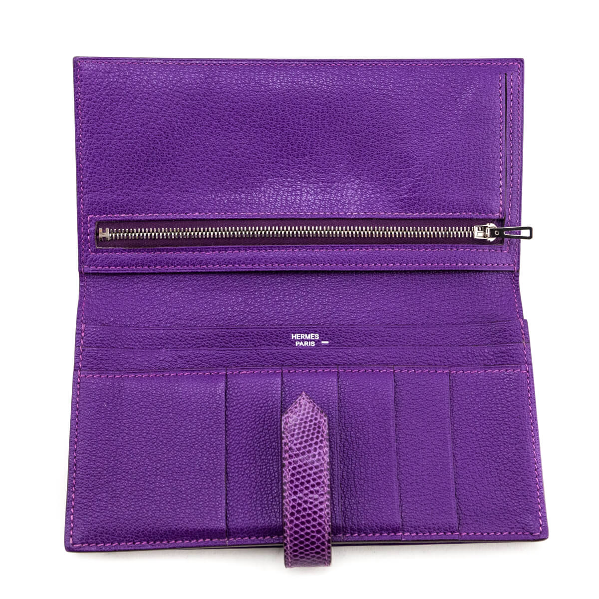 Hermes Purple Varanus Niloticus Lizard Bearn Wallet - Love that Bag etc - Preowned Authentic Designer Handbags & Preloved Fashions