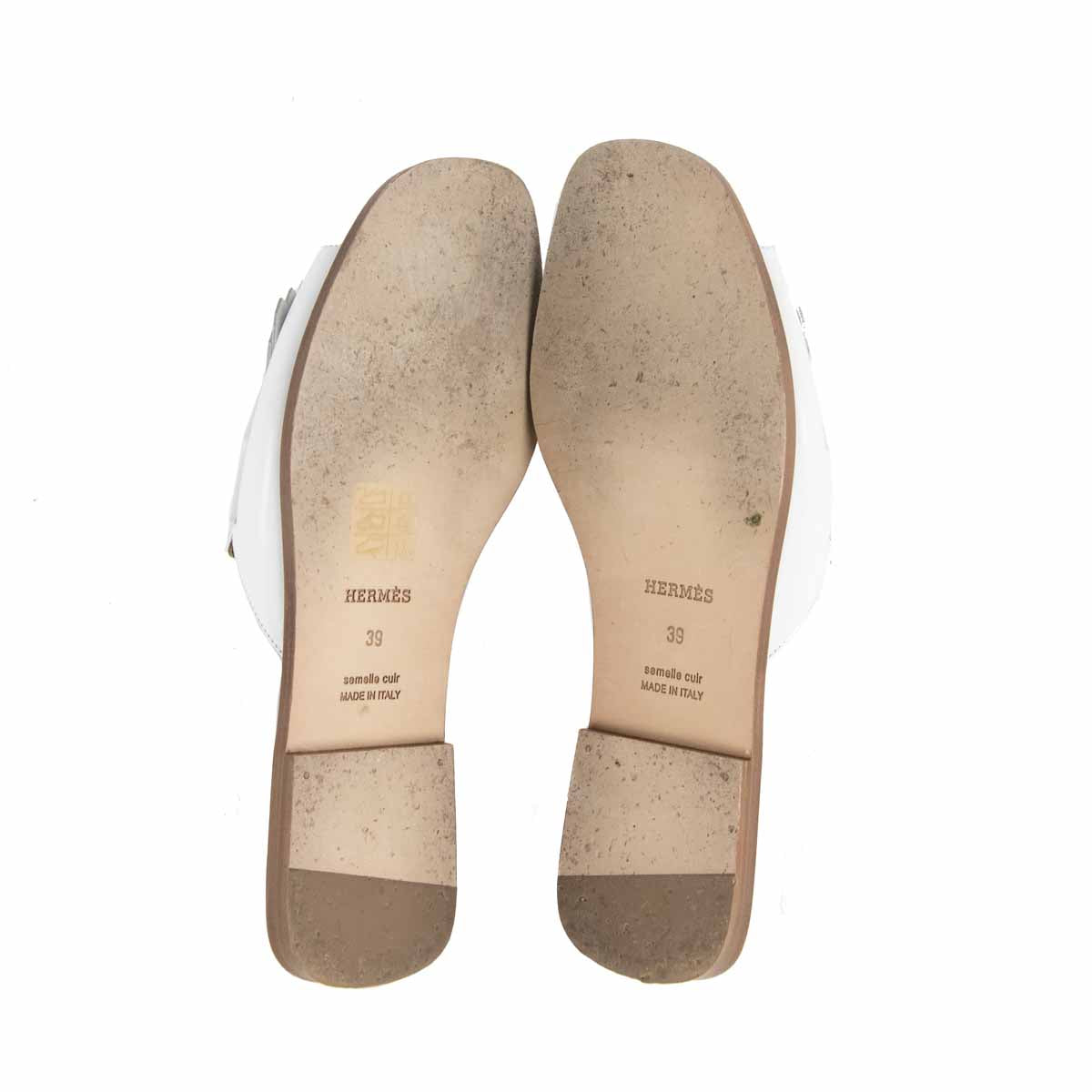 Hermes White Auteuil H Mule Sandals Size 9 US | EU 39 - Love that Bag etc - Preowned Authentic Designer Handbags & Preloved Fashions