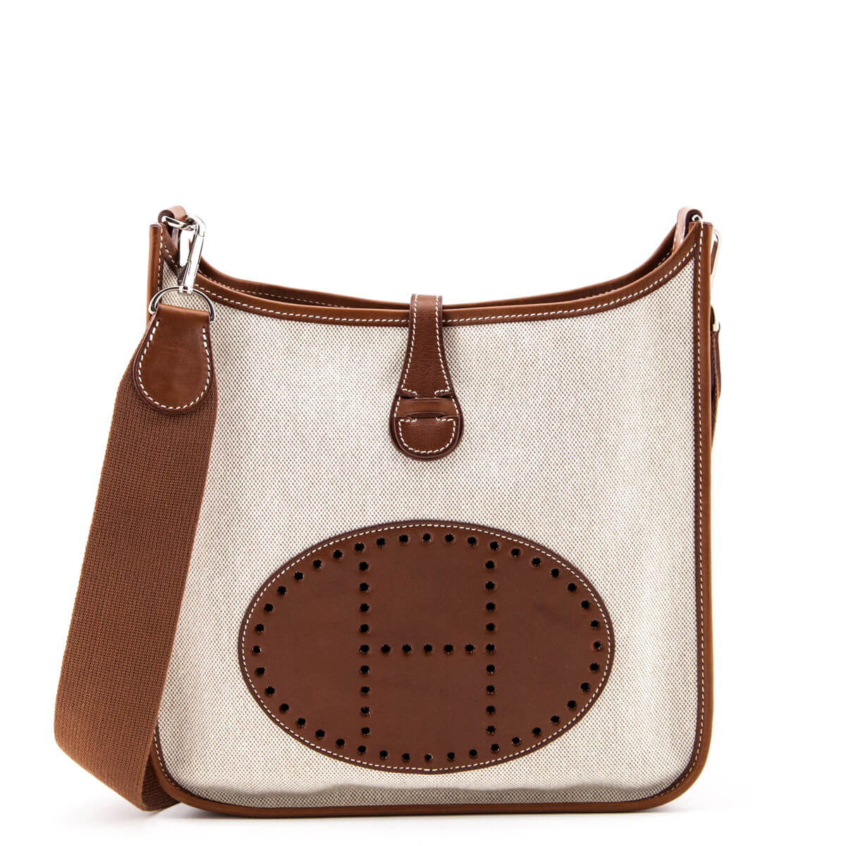Hermes Natural Toile and Barenia Leather Evelyne I PM - Love that Bag etc - Preowned Authentic Designer Handbags & Preloved Fashions