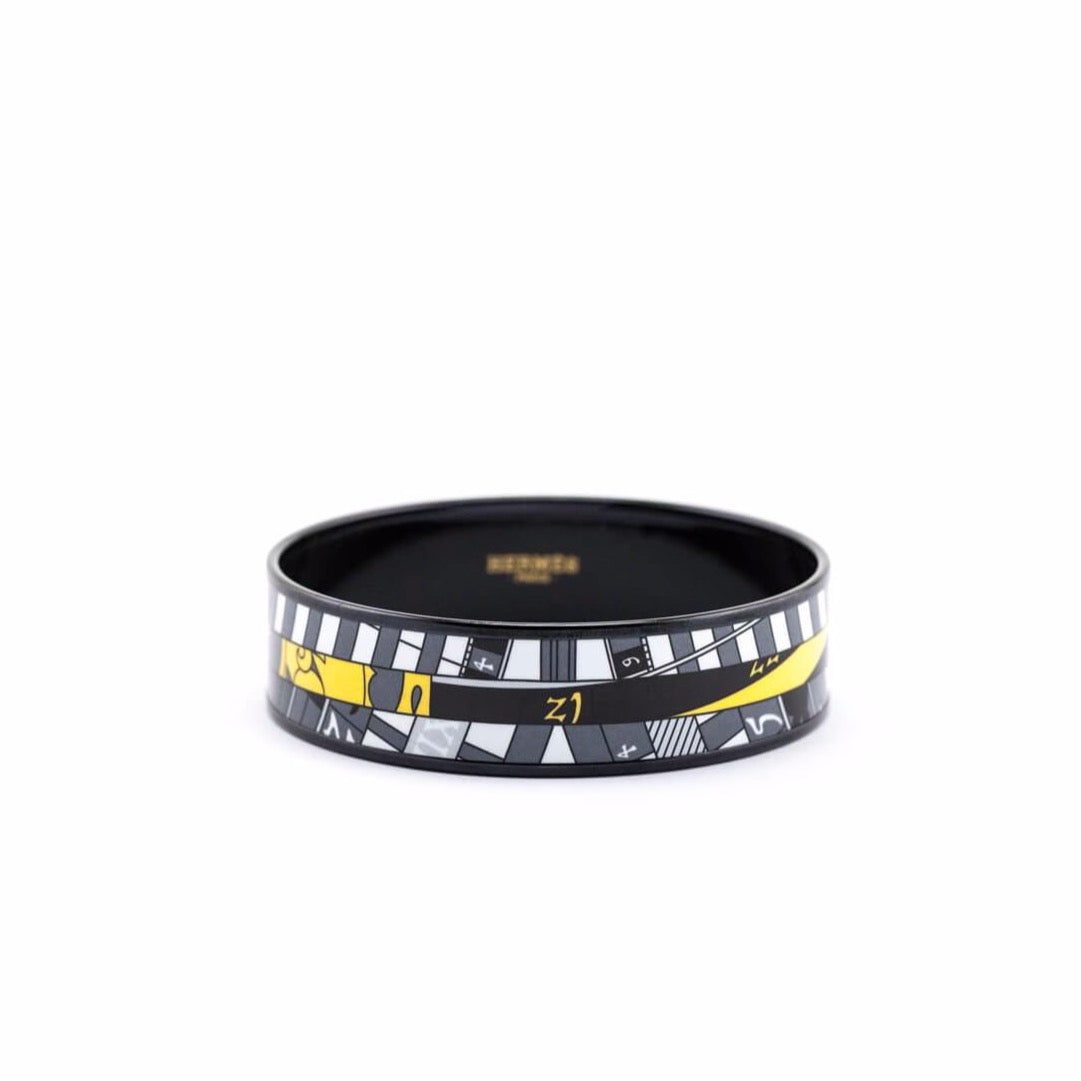 Hermes Black & Yellow Enamel Wide Astrologie Nouvelle Bangle Size L - Love that Bag etc - Preowned Authentic Designer Handbags & Preloved Fashions