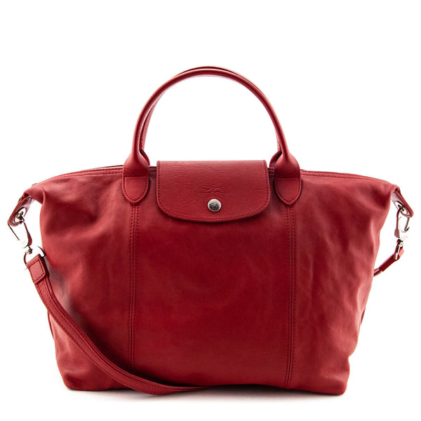 Longchamp Red Leather Medium Le Pliage Cuir Bag - Shop Designer Bags