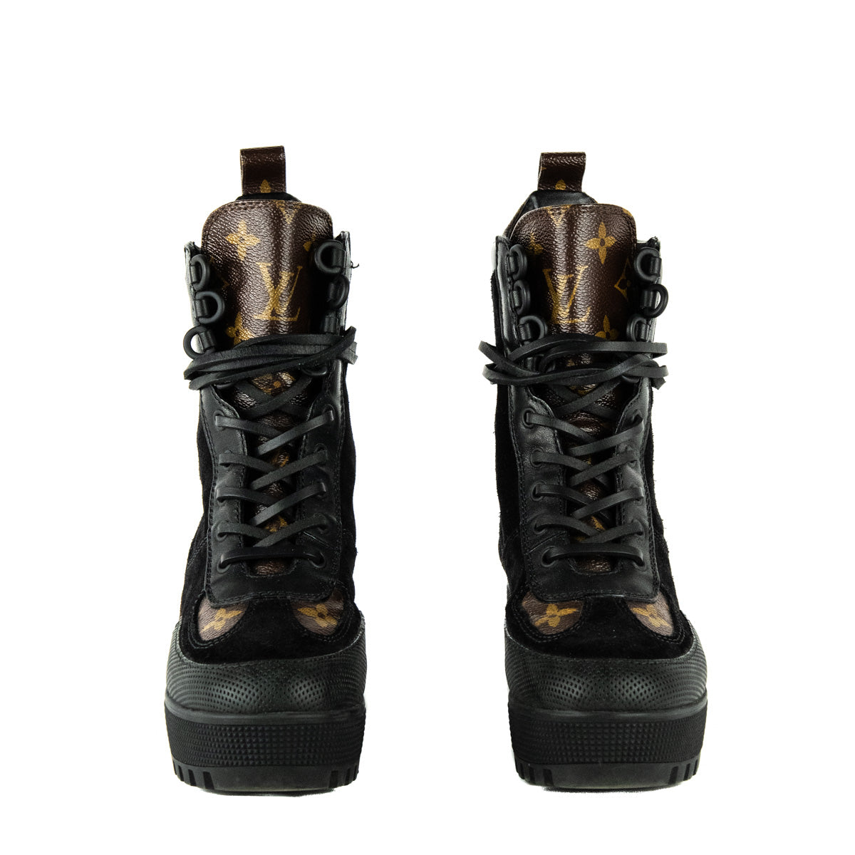 Louis Vuitton Black Suede & Monogram Laureate Desert Boots Size US 5 | EU 35 - Love that Bag etc - Preowned Authentic Designer Handbags & Preloved Fashions