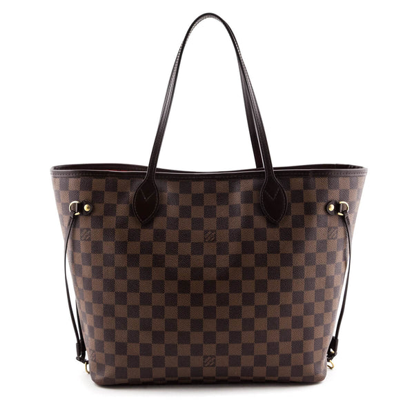 Louis Vuitton lv neverfull mm shopping carry bag original leather version  damier ebene with red interior