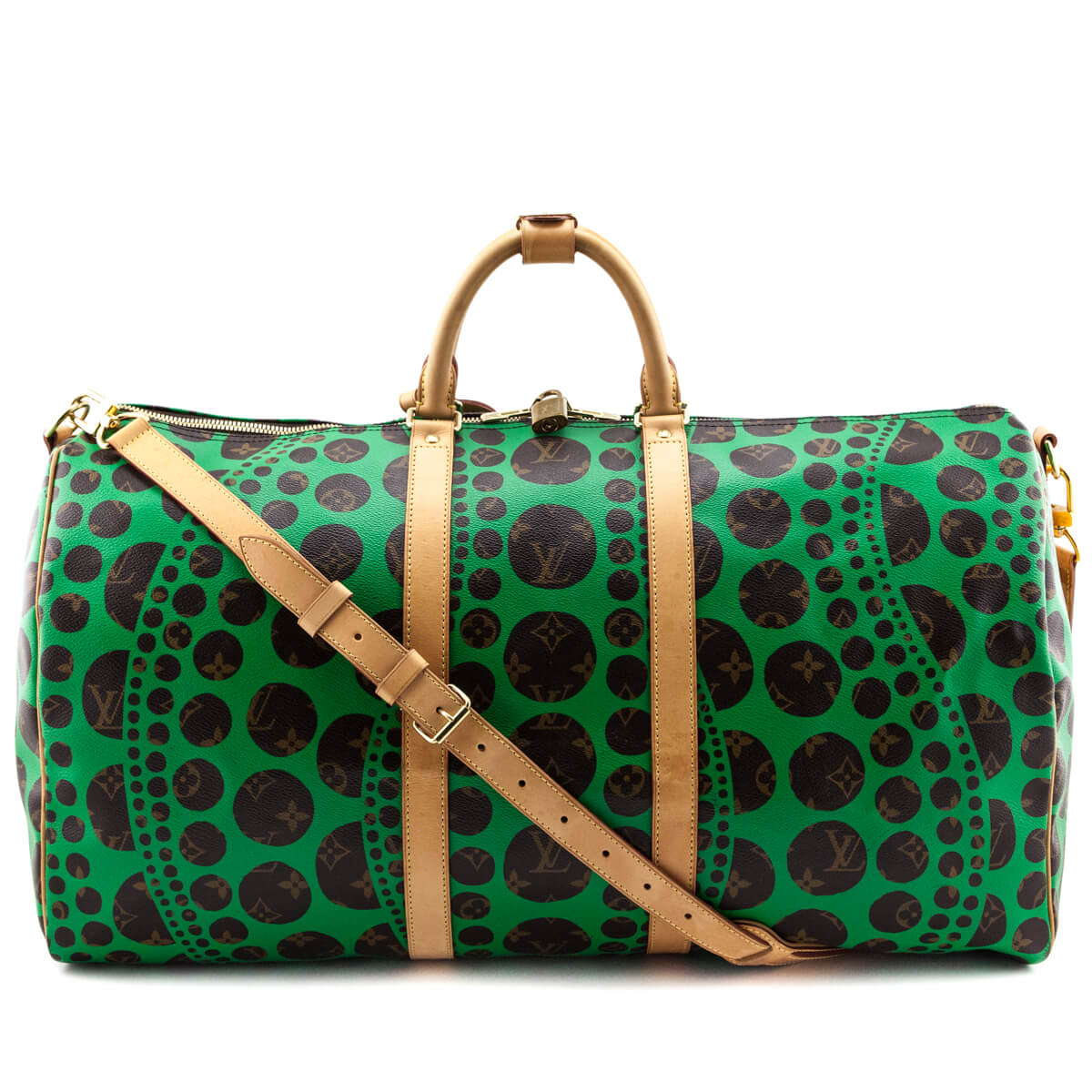 Louis Vuitton Monogram Green Kusama Pumpkin Dots Keepall Bandouliere 55 - Love that Bag etc - Preowned Authentic Designer Handbags & Preloved Fashions