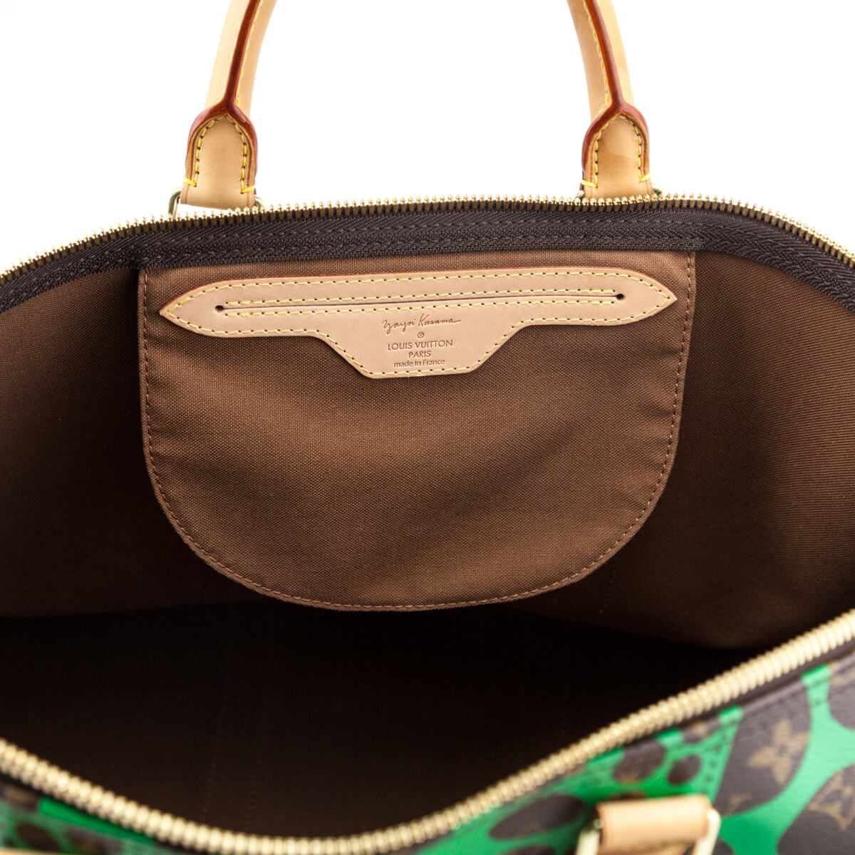 Louis Vuitton Monogram Green Kusama Pumpkin Dots Keepall Bandouliere 55 - Love that Bag etc - Preowned Authentic Designer Handbags & Preloved Fashions