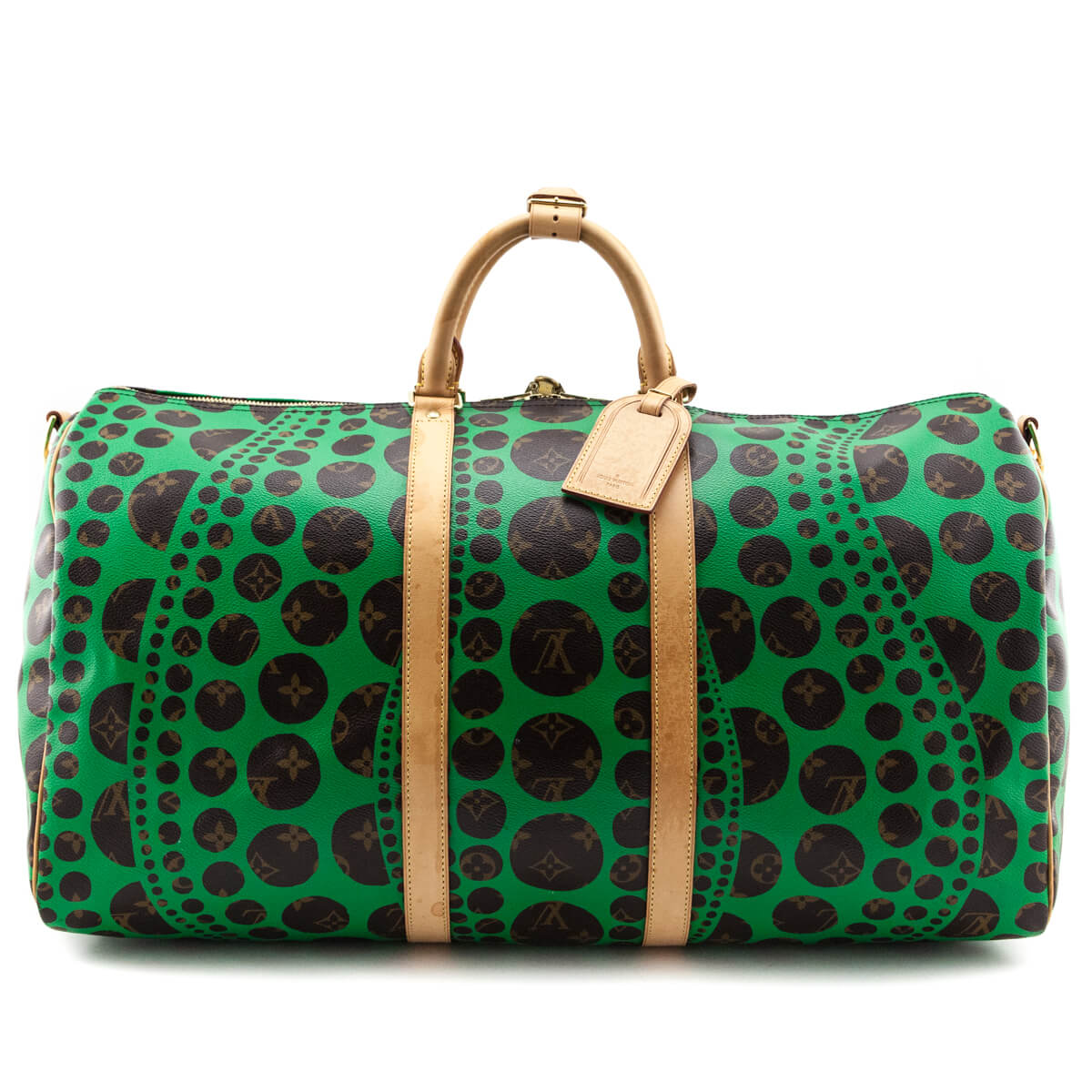 Louis Vuitton Monogram Green Kusama Pumpkin Dots Keepall Bandouliere 55 - Love that Bag etc - Preowned Authentic Designer Handbags & Preloved Fashions